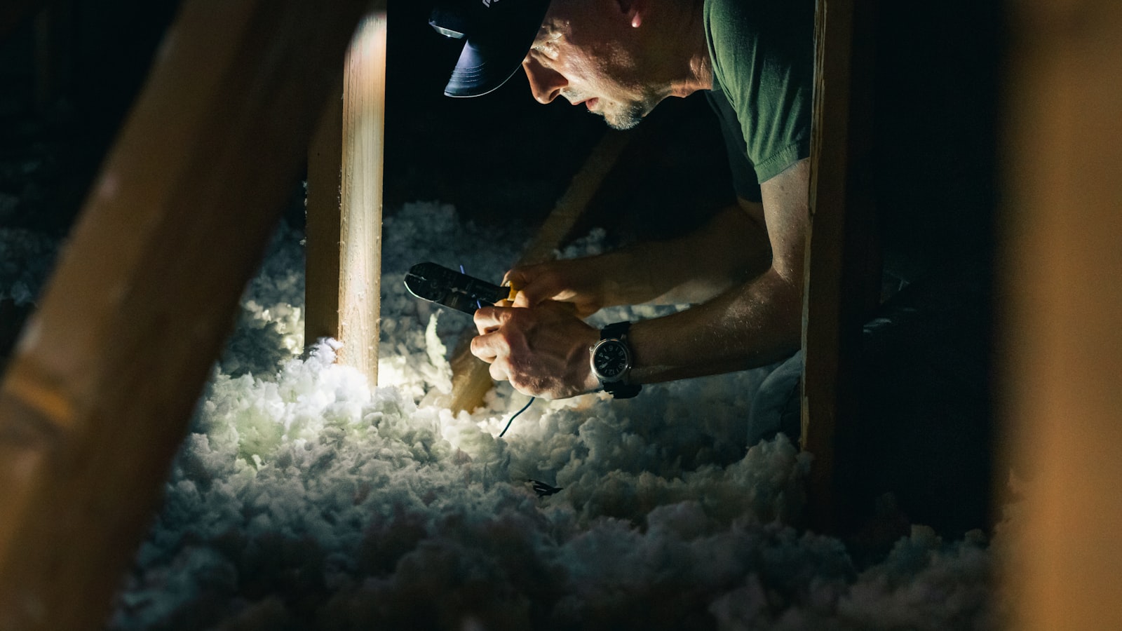 Professional installing insulation during a home energy retrofit