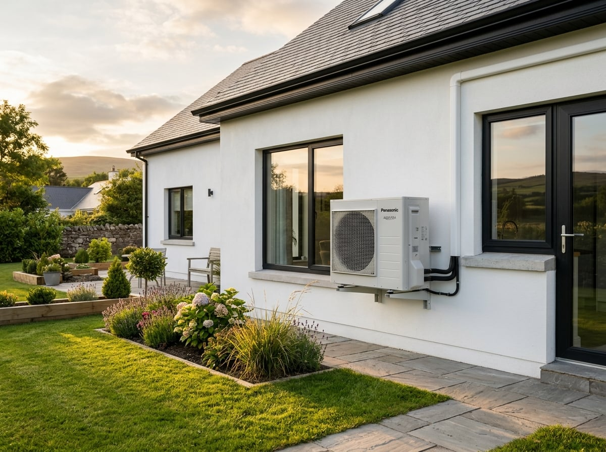 Air-to-water heat pump outside a modern Irish home
